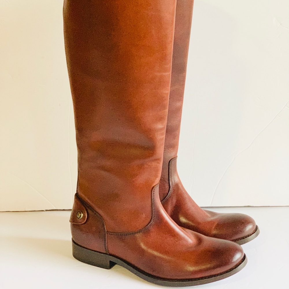 Frye tall boots Melissa button back zip sz 6 Tan